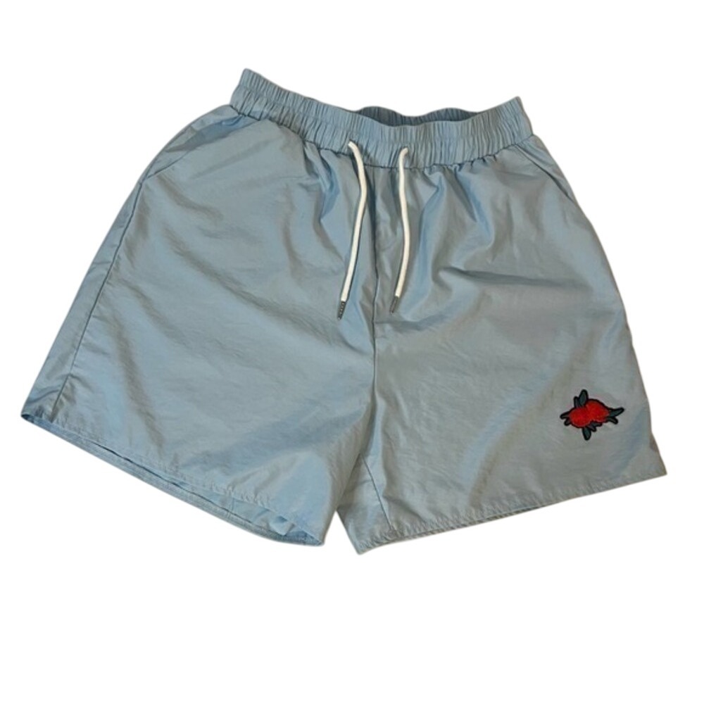 ROMWE Rose Patch Mens Shorts M Polyester‎ Drawstring Waist Elastic Preppy Summer